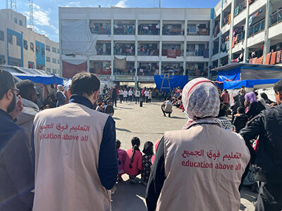 EAA staff on site at a UNWRA school in Gaza