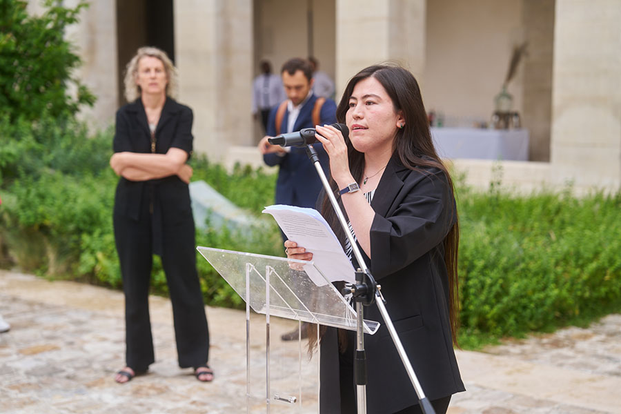 Student speaking on campus